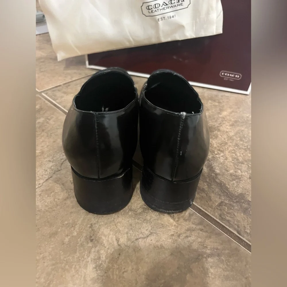 Coach Leather Black Patent Block Heeled Penny Loafer Shoes - Picture 9 of 10